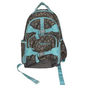 Pottery Barn Teen Grey Silver Metallic Turquoise Backpack Embroidered Caroline